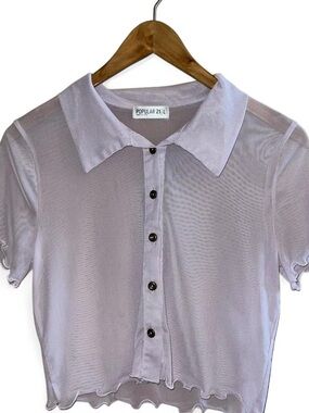POPULAR 21 Lilac Sheer Button-Front Crop Top